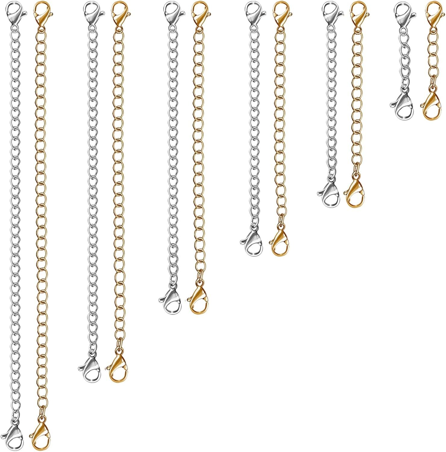 Necklace Extender, 12 PCS Chain Extenders for Necklaces, Premium Stainless Steel