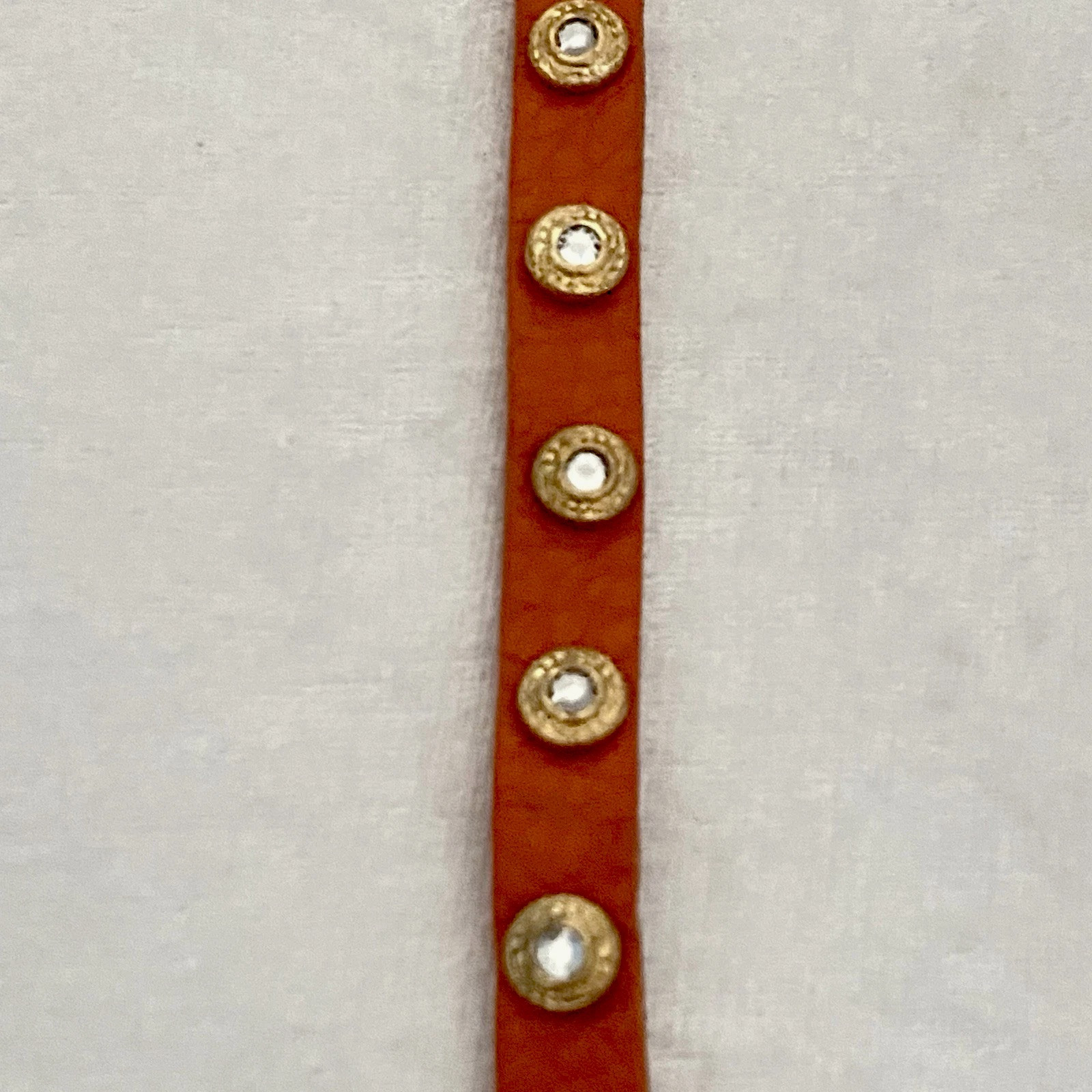 King Star Bracelet Orange Leather White Rhinestone Gold Tone Accept Snap Closure