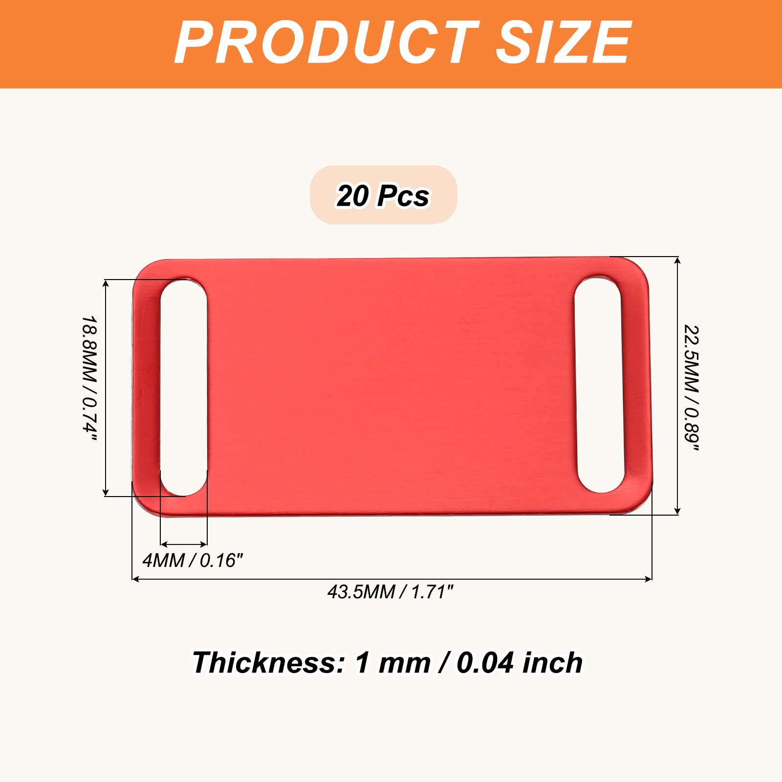 20 Pcs Anodized Aluminum Blank Tags 23 mm Sided Pet ID Stamping Tags, Red