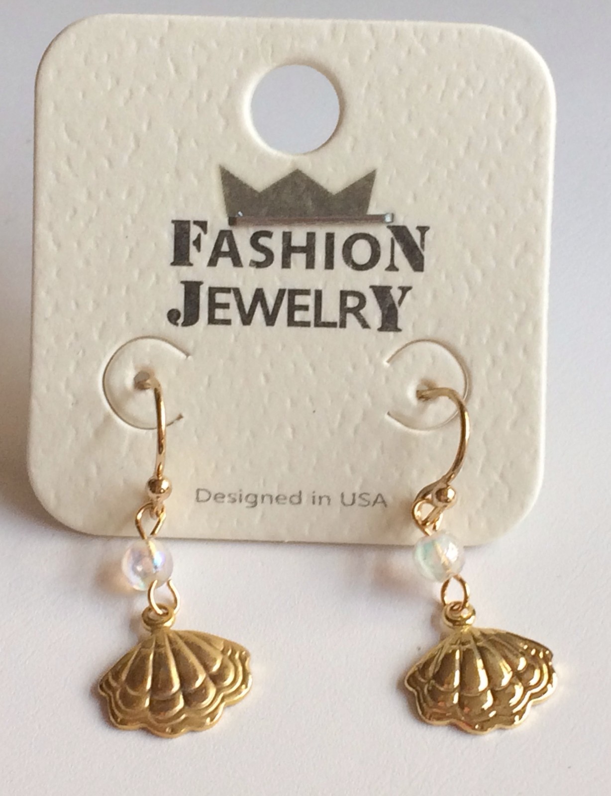 Scallop Shell Earrings Gold Plated Pearl Sea Life Island Beach Pierced Dainty