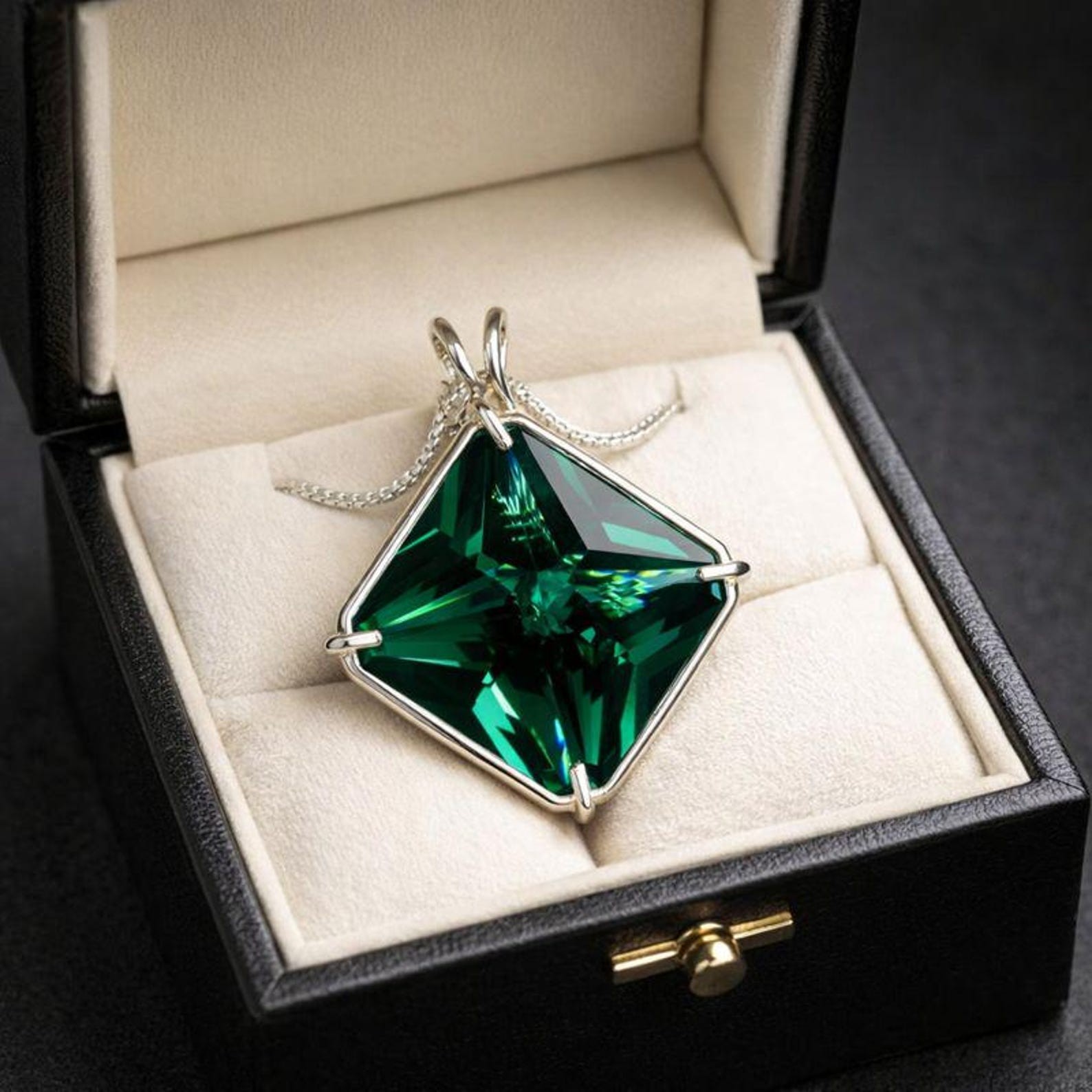 Green Crystal Magician Stone Necklace, Geometric Quartz Pendant Healing Jewelry