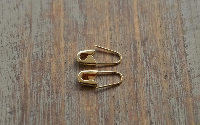 1/2 Inches Gold 18K Safety Pin Mini Punk Earrings Cartilage Helix Earrings
