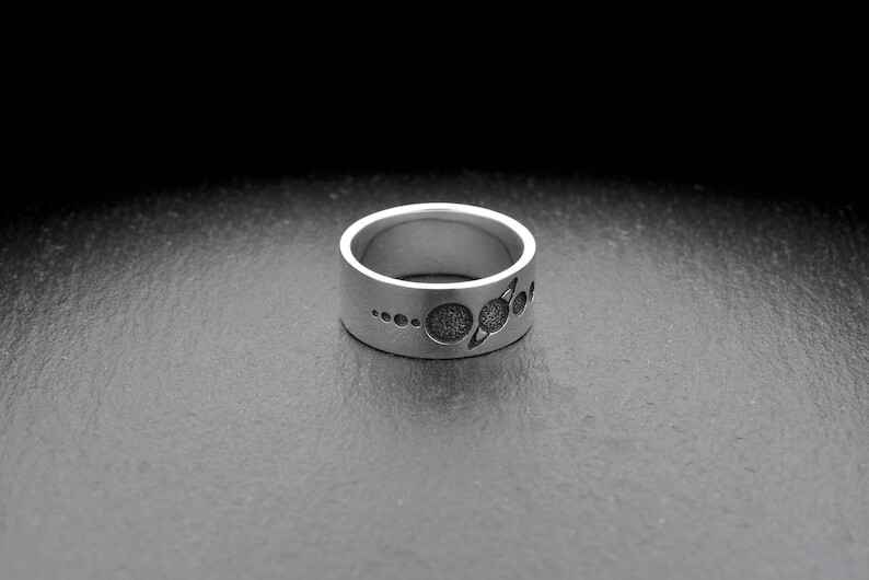 Sterling Silver Solar System Ring – Space Jewelry with Planets, Saturn Design