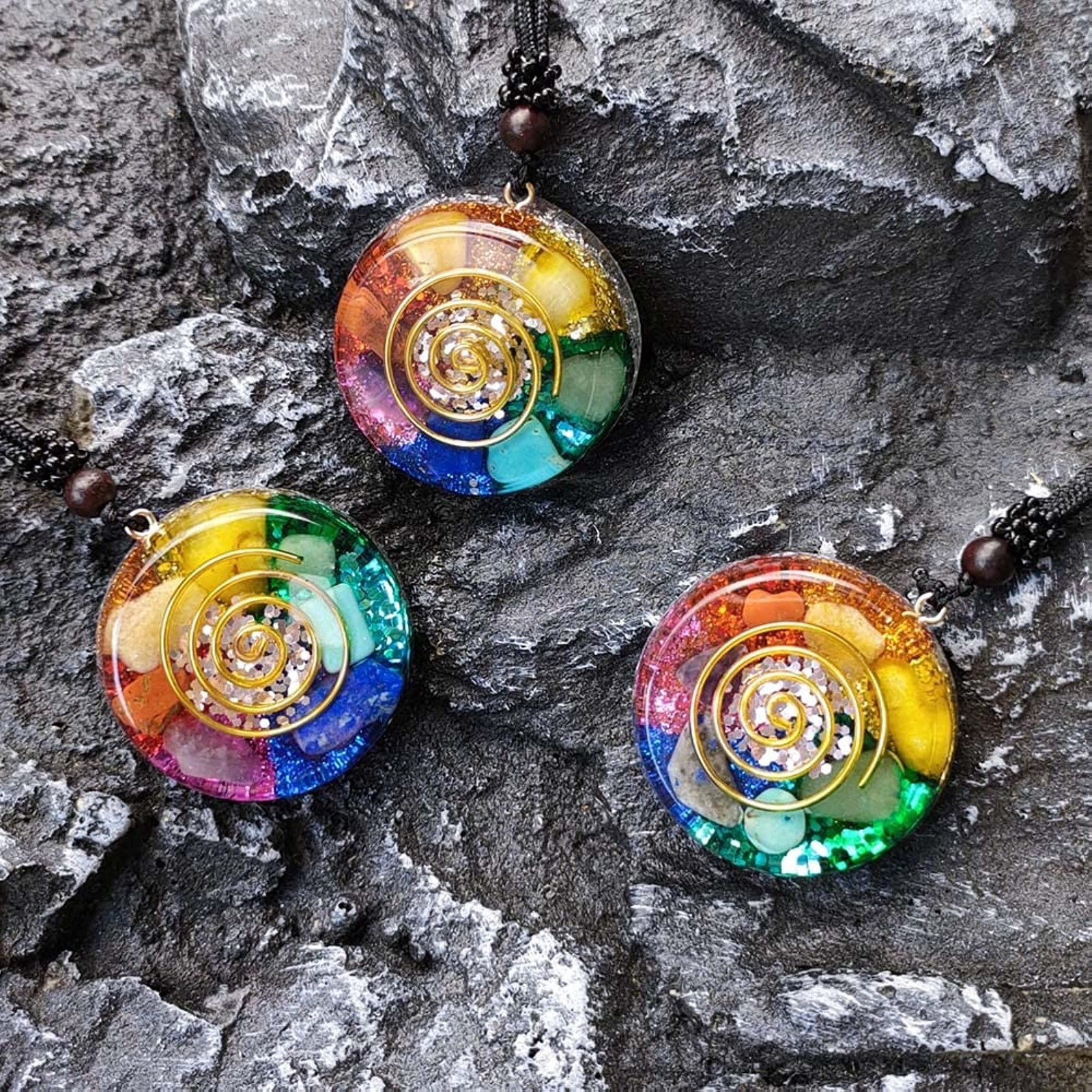 Chakra Stone Orgonite Pendant Natural Gemstone Crystal Resin Charm Necklace