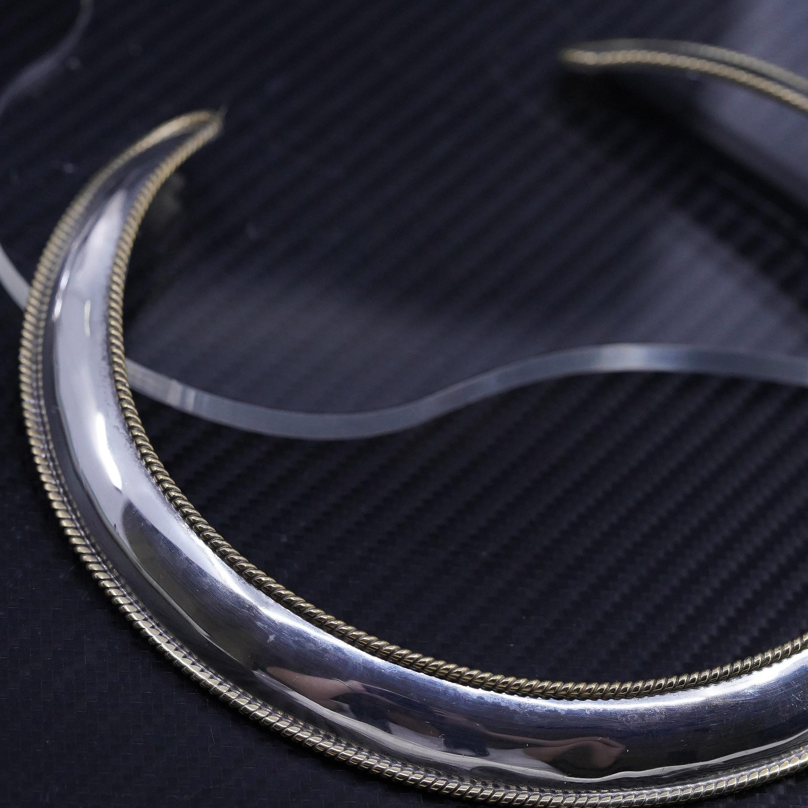 12”, Mexican sterling silver 925 dome choker collar necklace brass cable trim