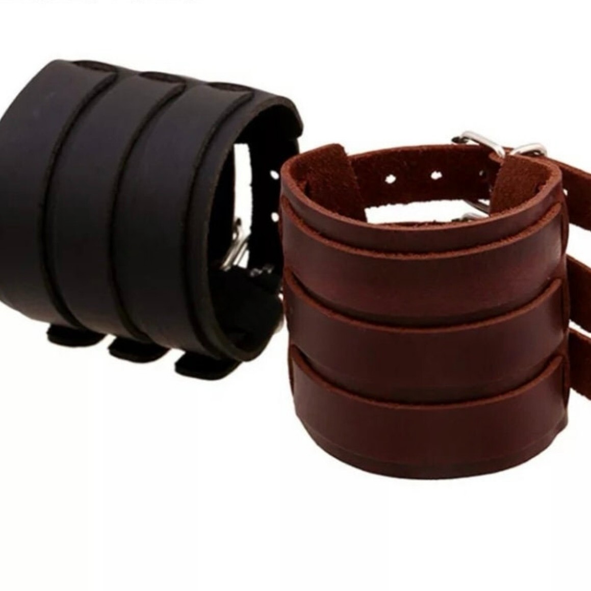 Fashion Punk Vintage Triple Rivet Wide Leather Bracelet in Black or Brown