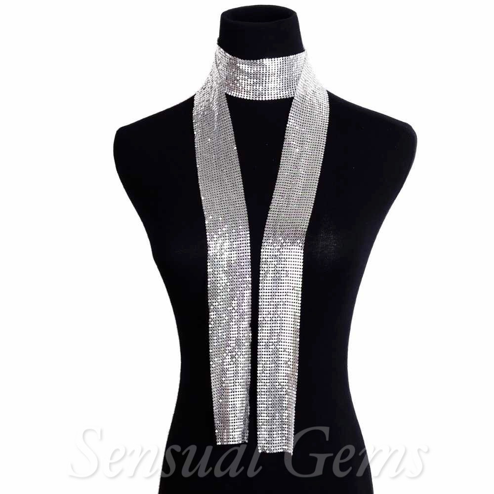 Silver Mesh Necklace Scarf Wrap Women’s Gold Plated Pendant Quality 40″