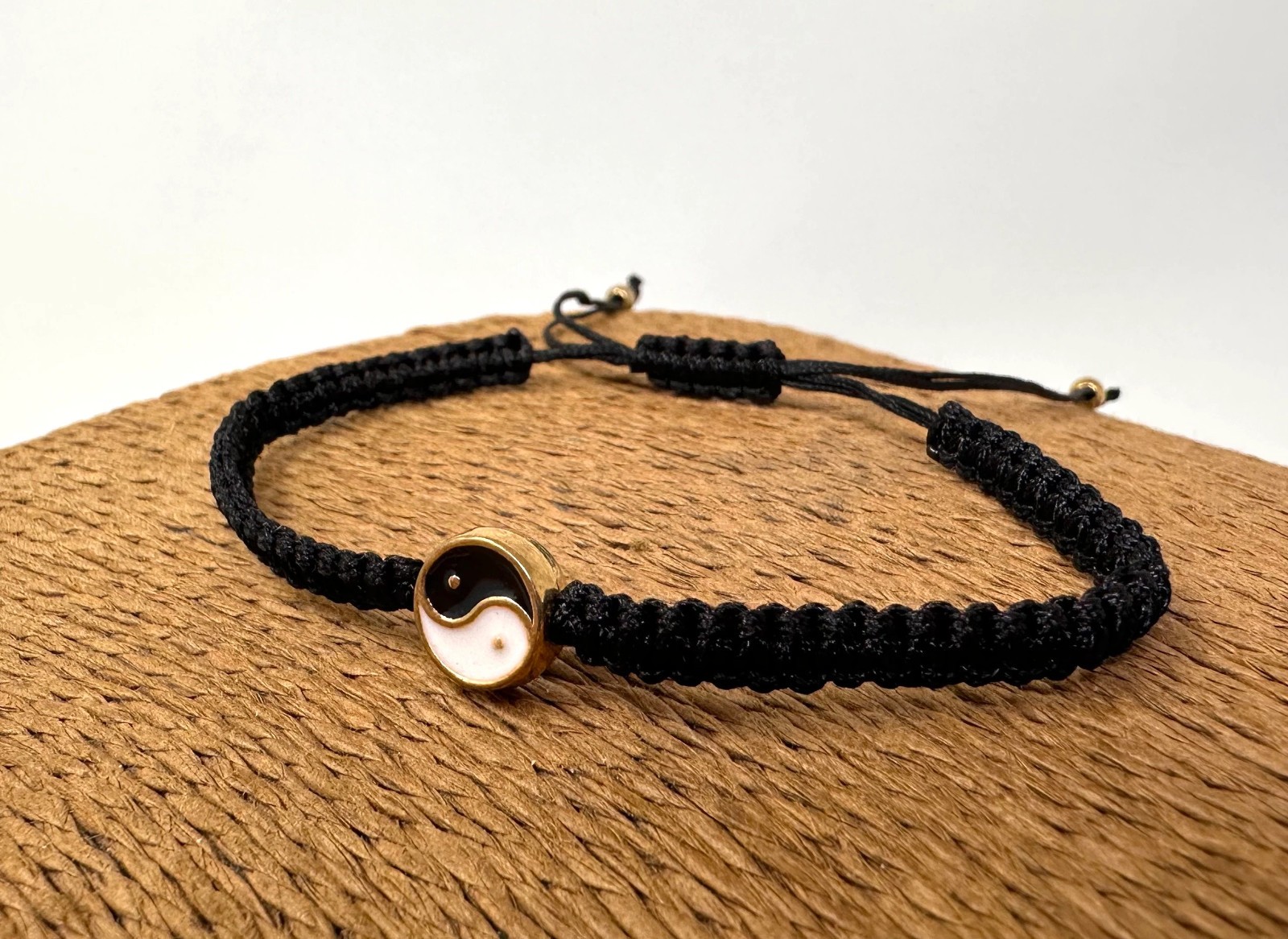 Yin Yang Bracelet Adjustable Black Braided Feng Shui Charm Unisex 5-10in