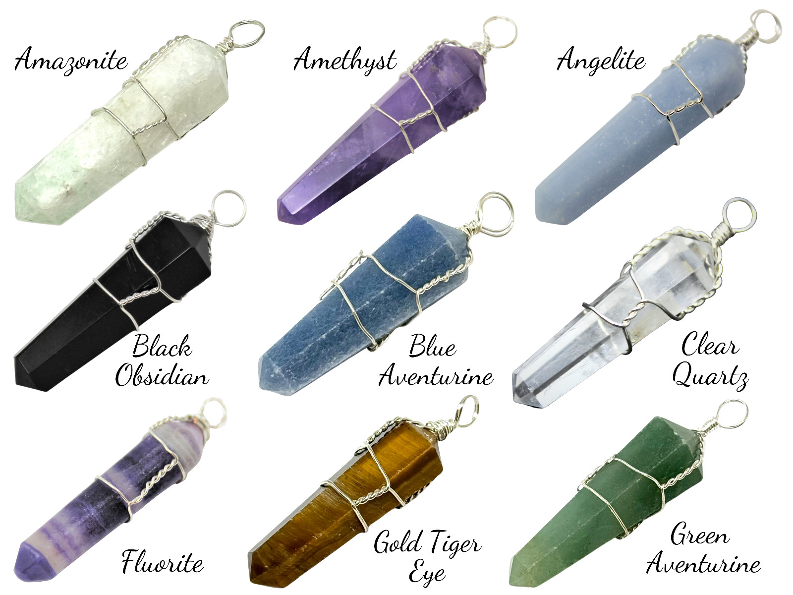 Crystal Gemstone Point Pendants – Wire Wrapped, Spiral, Diamond, Natural Pendant