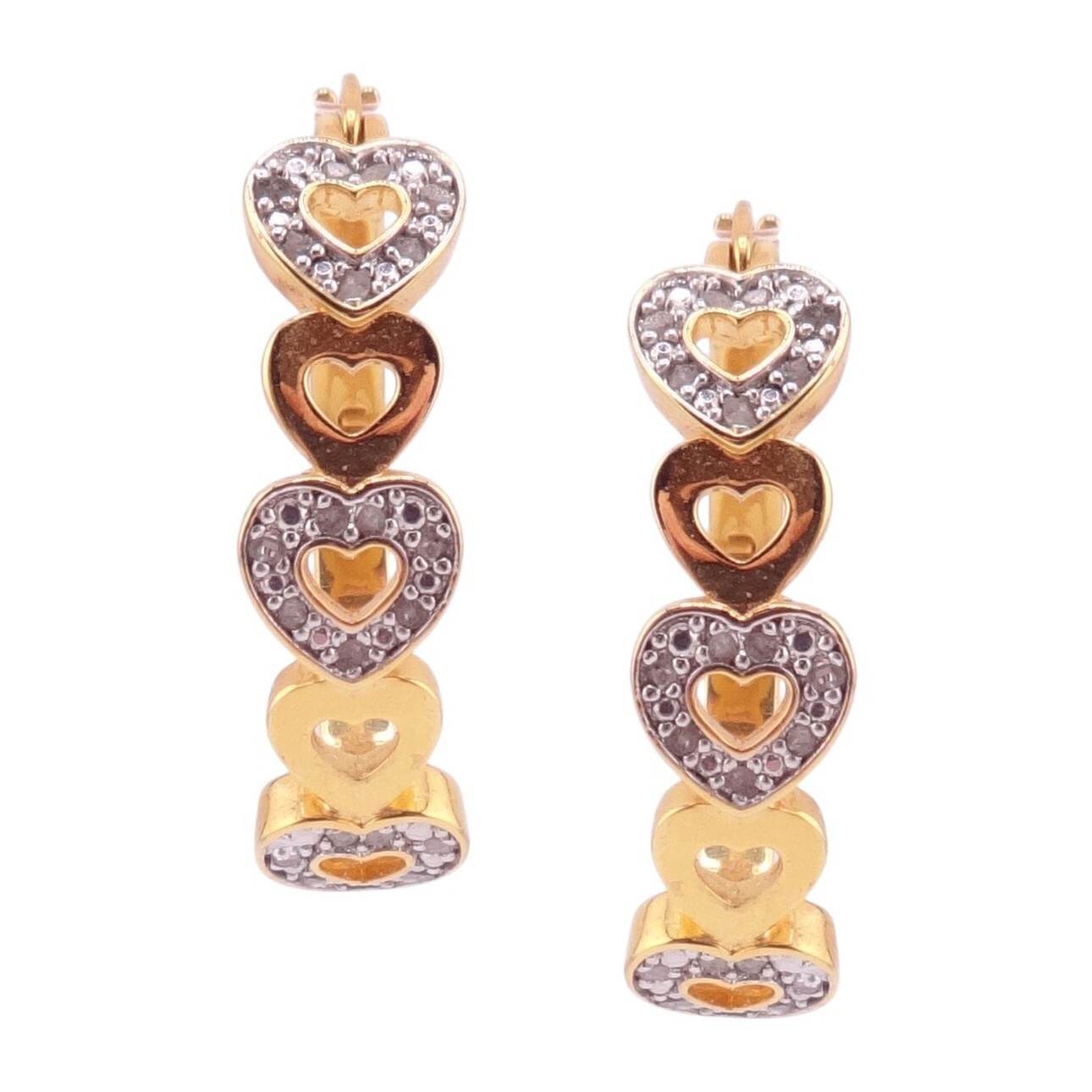 CZ Accented Hearts Oval Hoop Goldtone Leverback Earrings 1″ NWOT