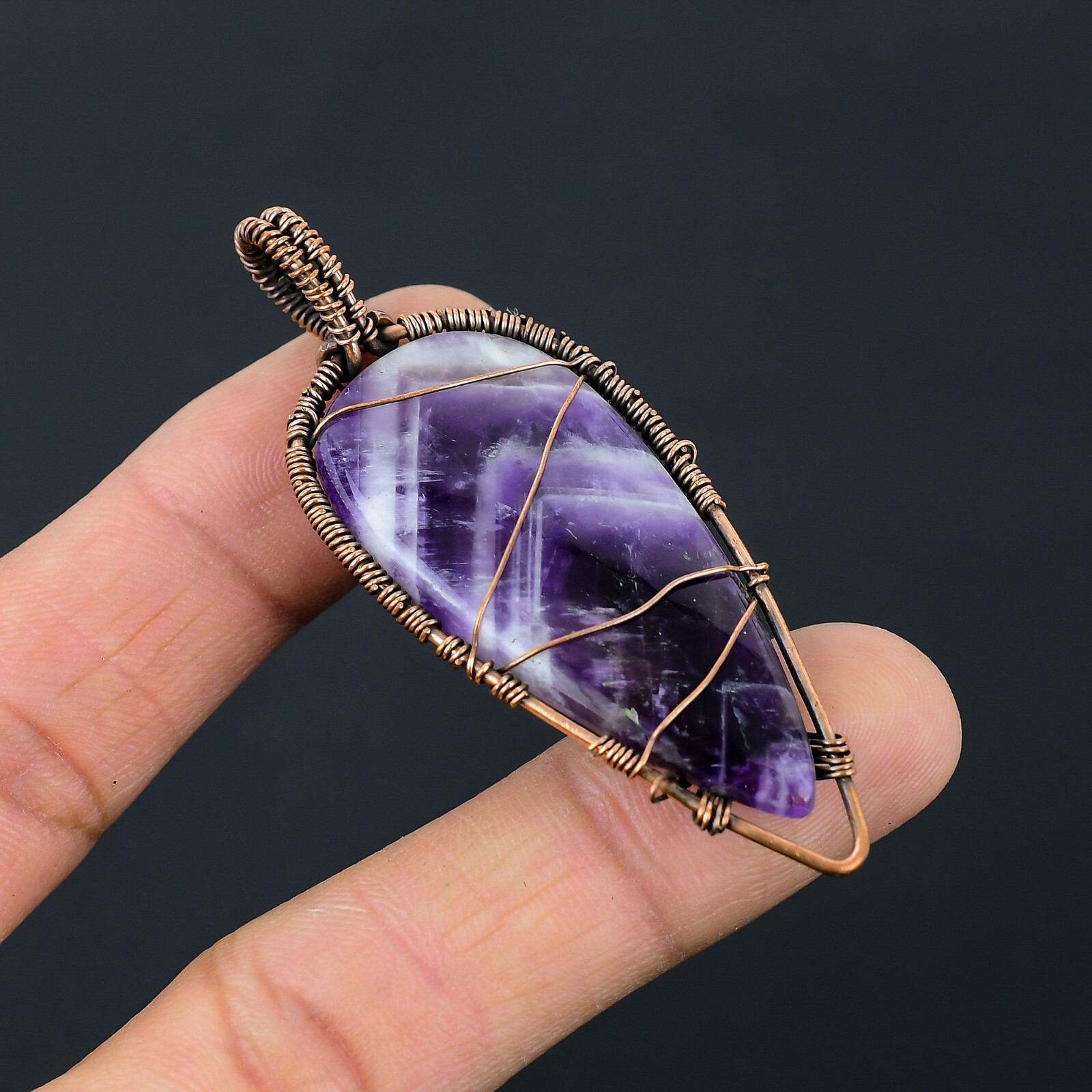Tree of Love Amethyst Lace Agate Gemstone Copper Wire Pendant Jewelry NP-013