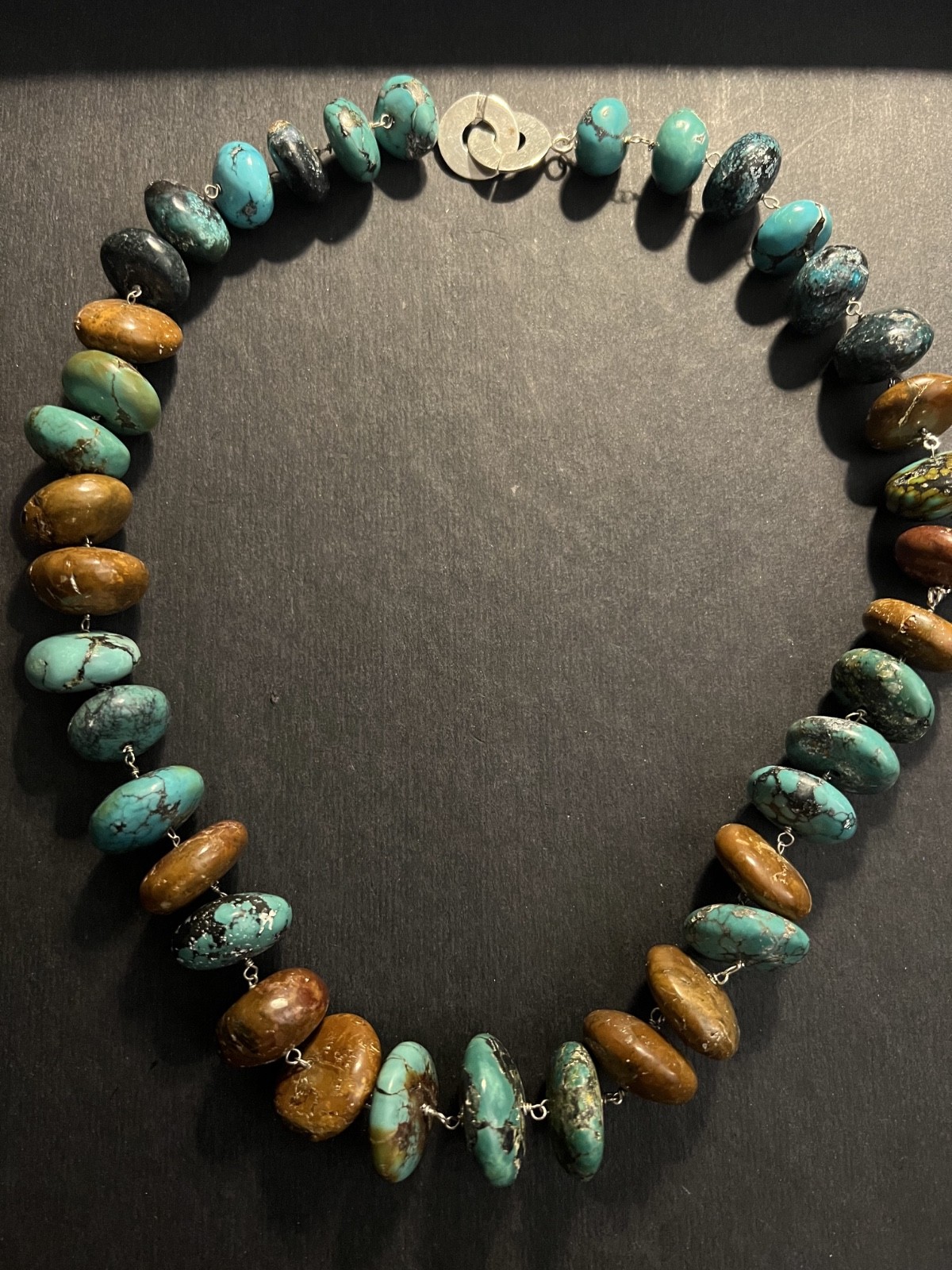 🌟 Heavy Chinese Turquoise & Sterling Necklace approx. 20″ – Handmade 🌟