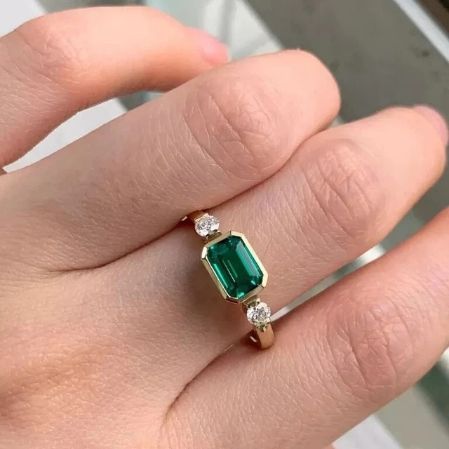 2 Ct Emerald Cut Simulated Emerald Engagement Ring 14k Yellow Gold Plated