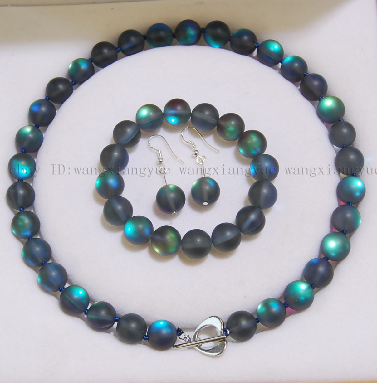 6/8/10/12mm Gray Gleamy Rainbow Moonstone Round Beads Necklace Bracelet Earrings