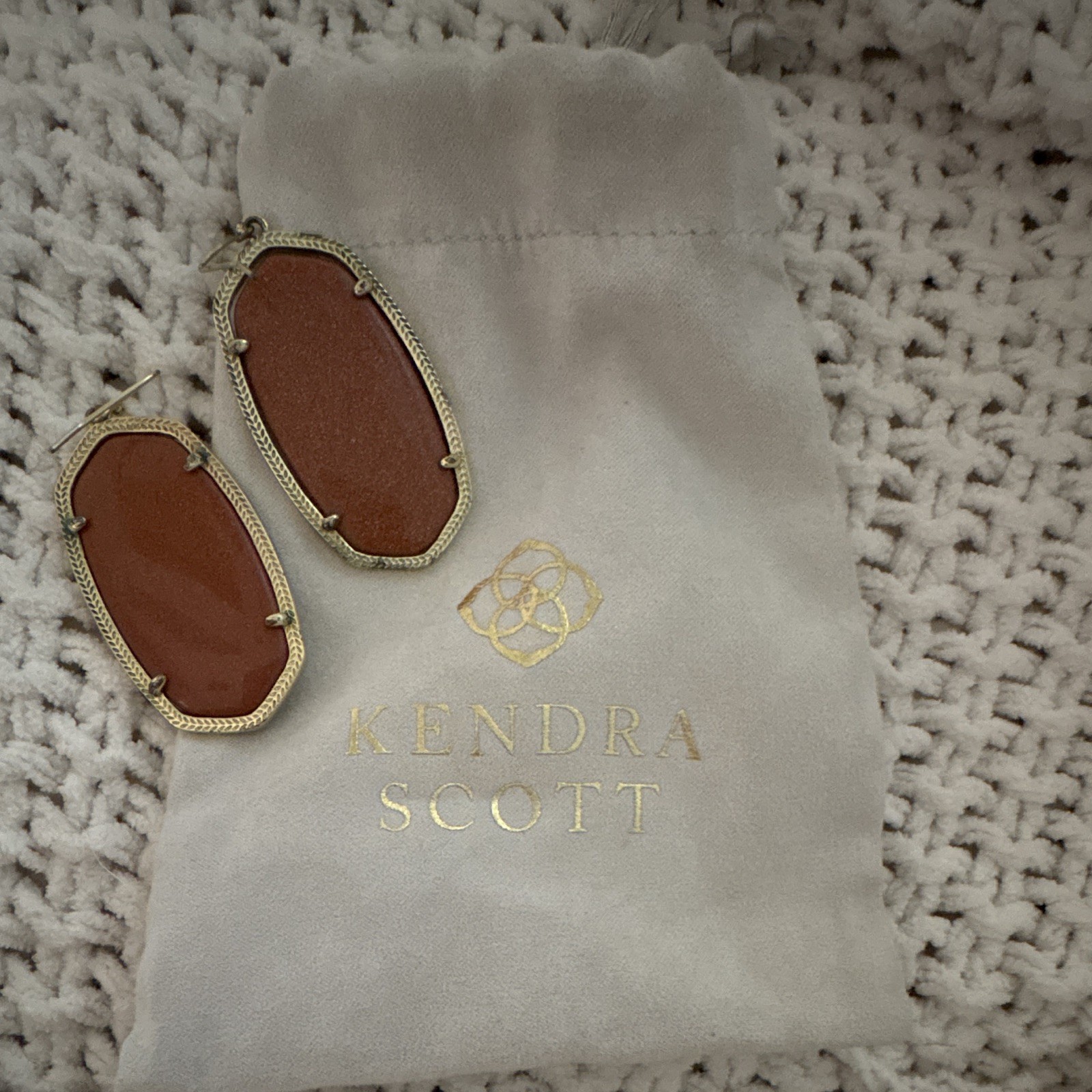 Kendra Scott Dangle/Drop Earrings Brown Oval Stone Gold-Tone Metal French Wire