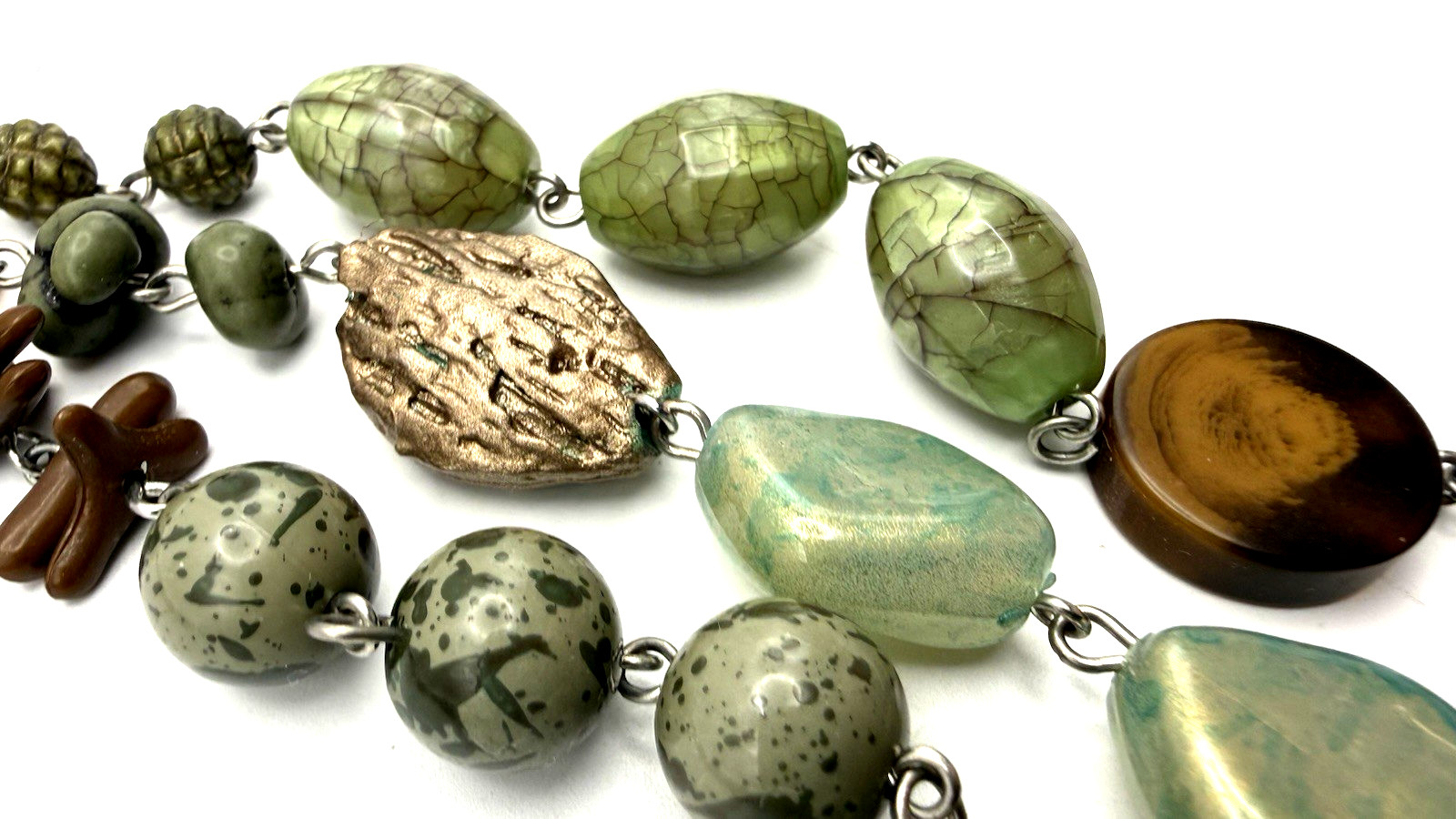 TRESKA 20″ Boho Mixed Media/Art Glass Silver Tone Multistrand Necklace