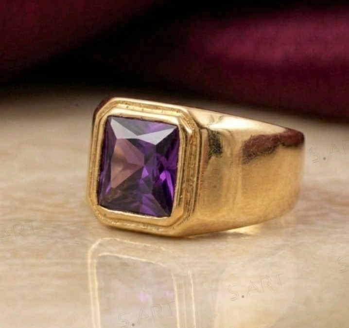 Amethyst Princess Cut With 14K Solid Gold Ring For Men’s