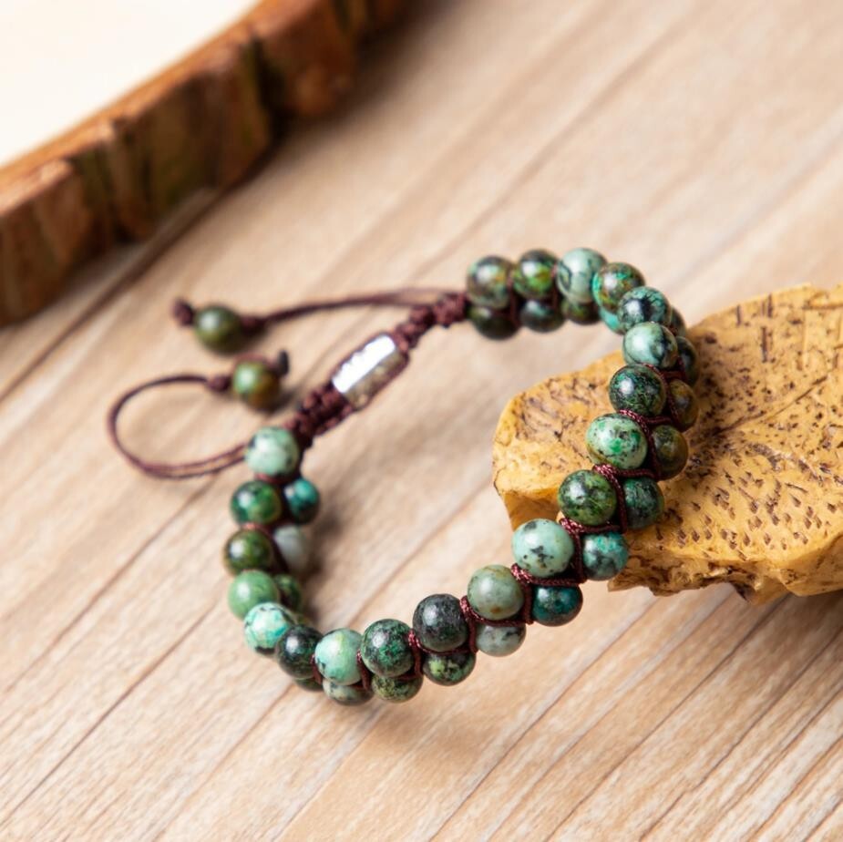 Handmade Braided African Turquoise Round Bead Healing Women Men Bracelet Gift