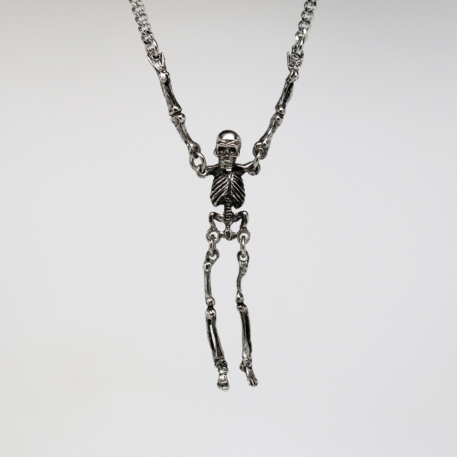 Gothic Skeleton with Moving Arms and Legs Silver Pewter Pendant Necklace NK-630