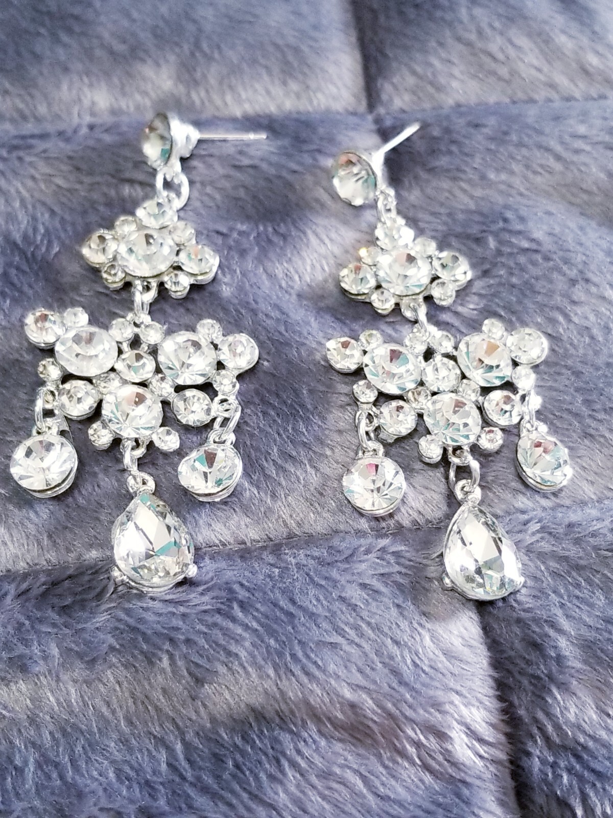 Clear Rhinestone Drop Earrings Bridesmaid Prom Pageant Jewelry 3 inch