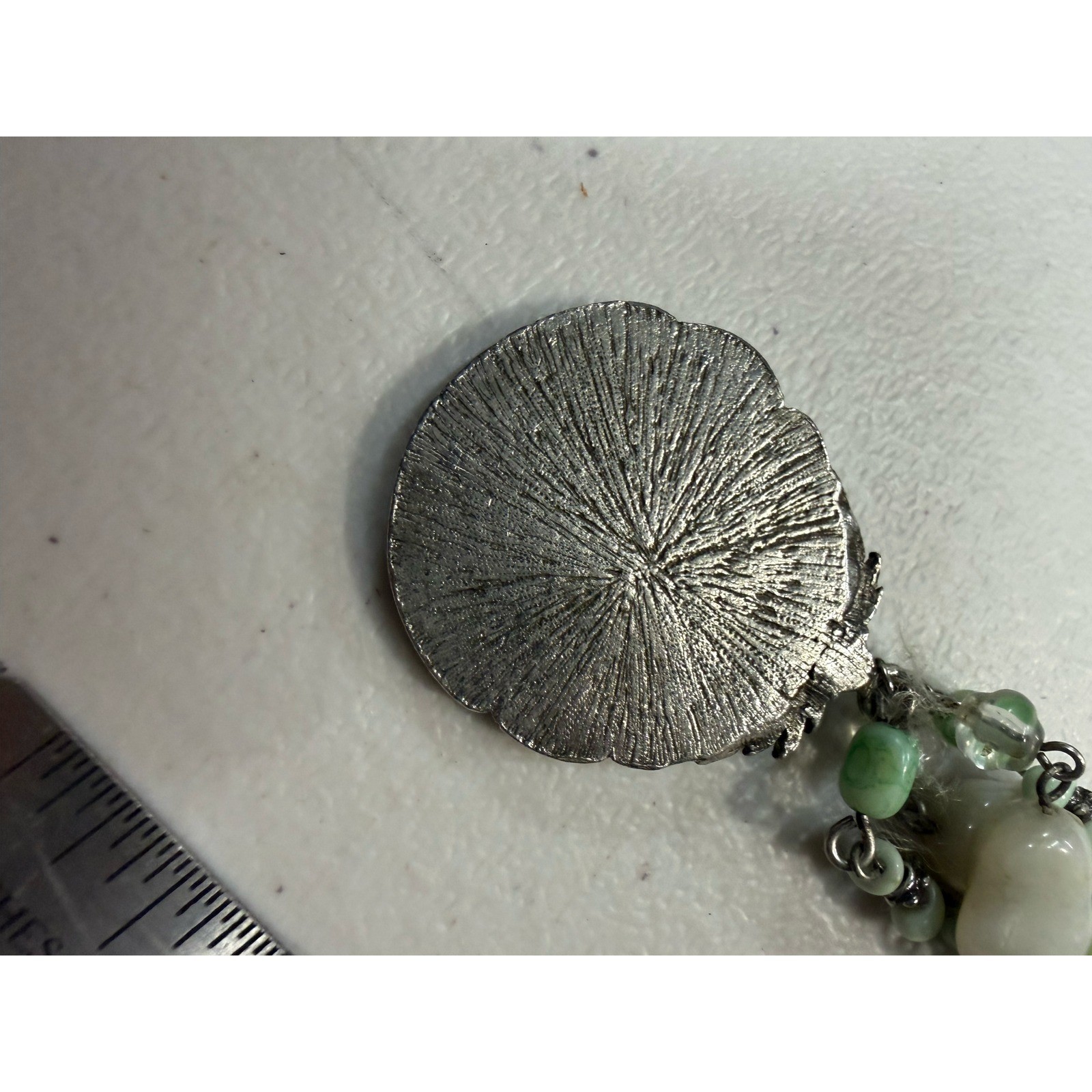 Vintage Pressed Flower Resin Pendant Multi Strand Beaded Necklace Green Yellow