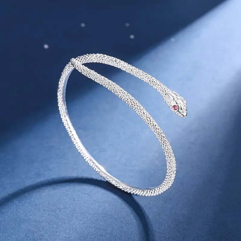 Elegant Unique 925 Sterling Silver Charm Cobra Snake Design Bracelet Bangle Cuff