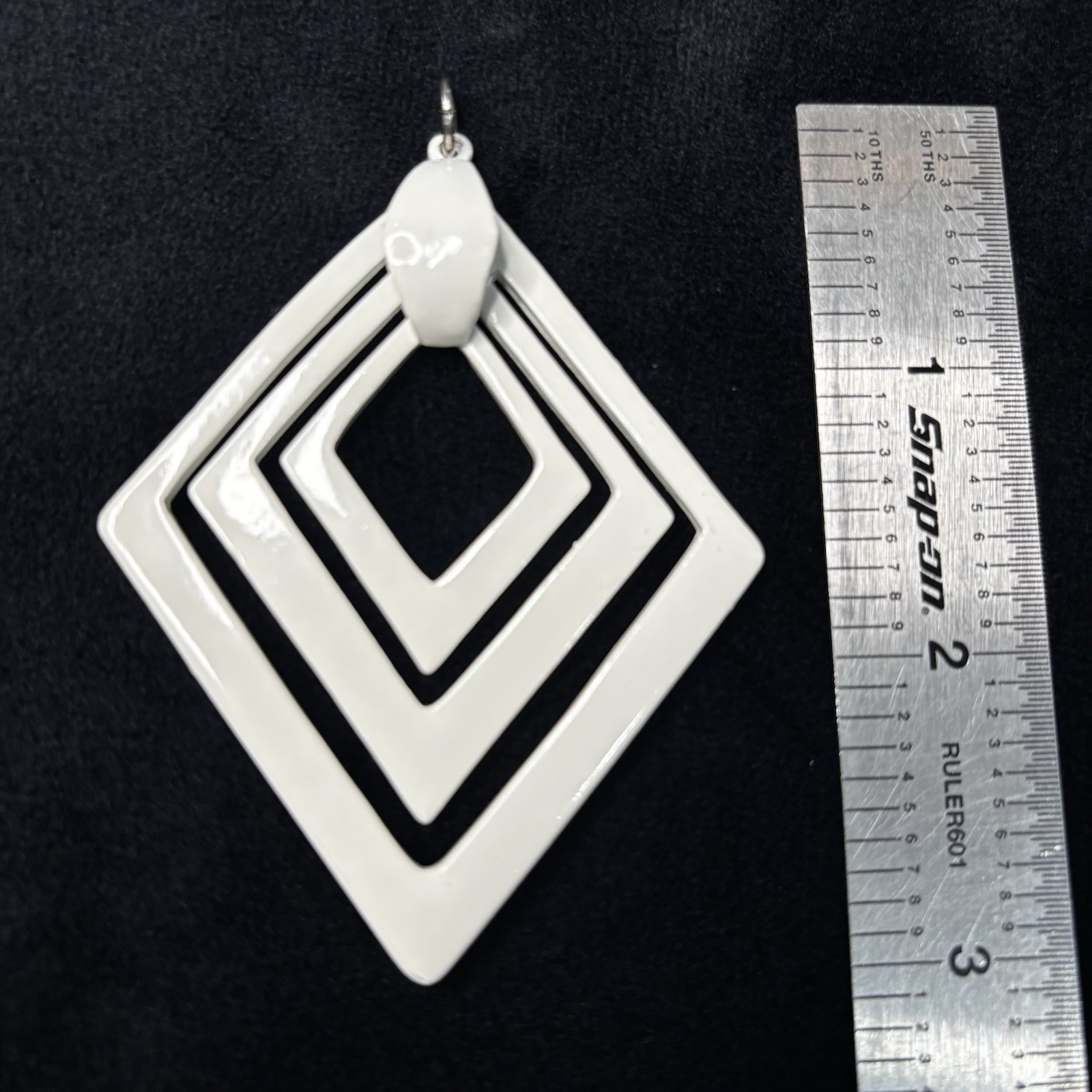 Lisner White Enamel Open Diamond Geometric Pendant Mod Statement