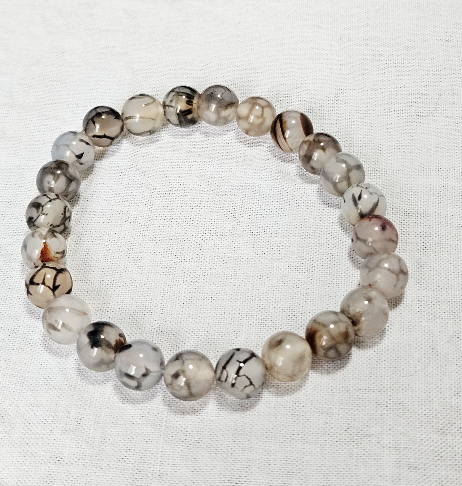 Gray Black & Brown Stone Beaded Elastic Bracelet J15-3671