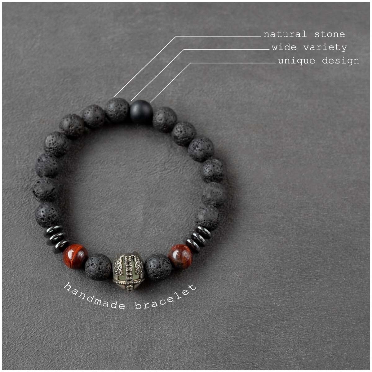 Black Volcanic Rock Lava Stone Beaded Bracelet Men Women 10mm Stone Beads