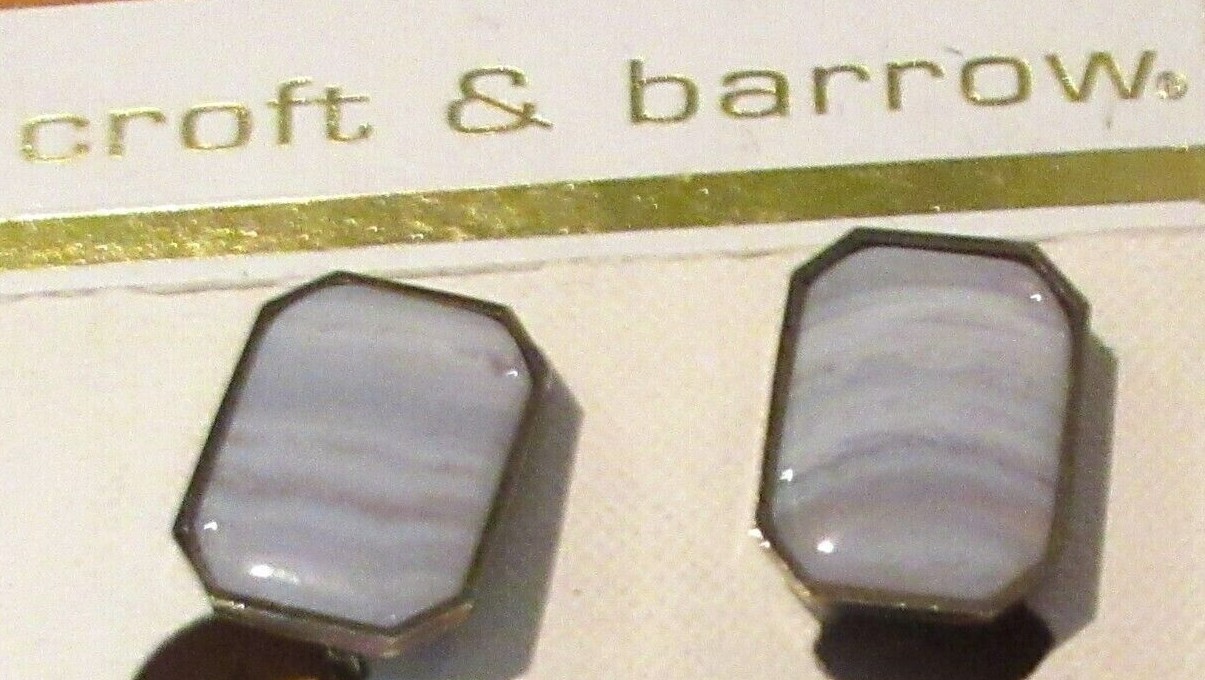 new CROFT & BARROW bronze tone metal GRAY Faux stone pair STUD CLIP ON Earrings
