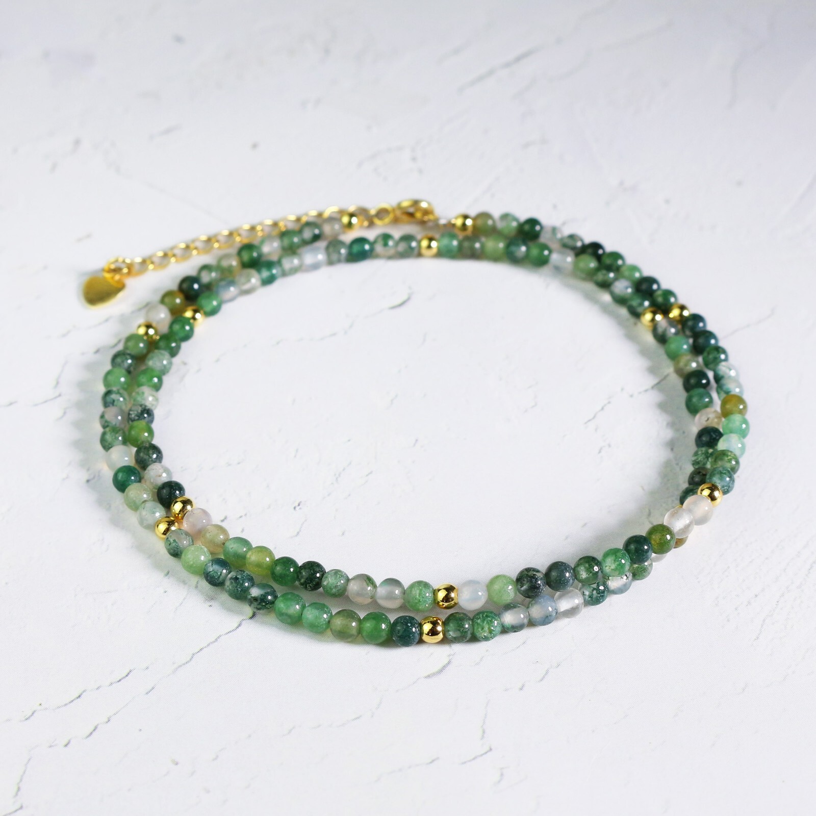 Moss Agate Choker Delicate Stone Beads Necklace Agate Crystal Dainty Choker