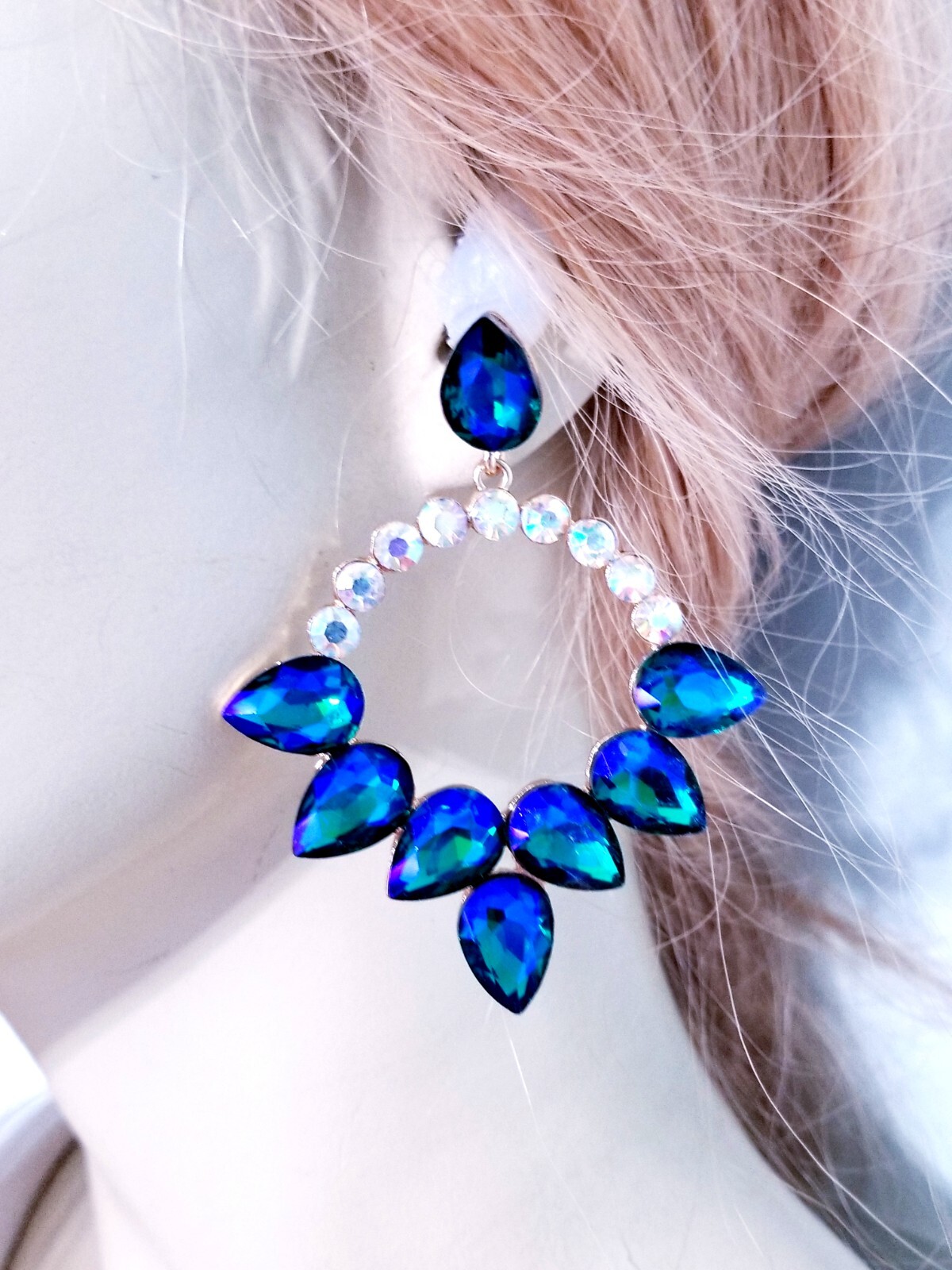 Color-shift Drop Dangle Chandelier Rhinestone Crystal Pageant Prom Earrings 2.9″