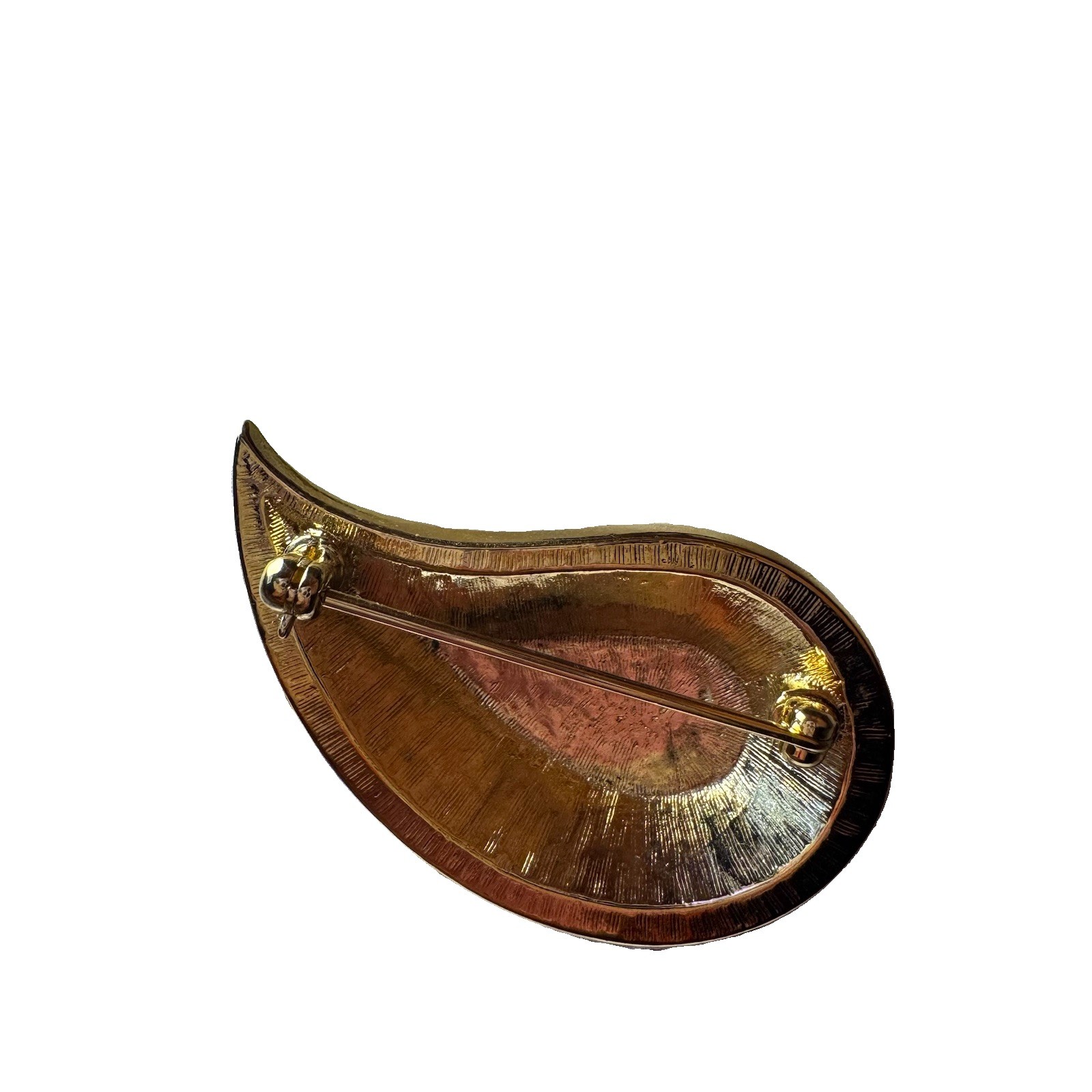 Gold Tone Metal Teardrop Swirl Textured Brooch Pin Art Theme Red Green Orange