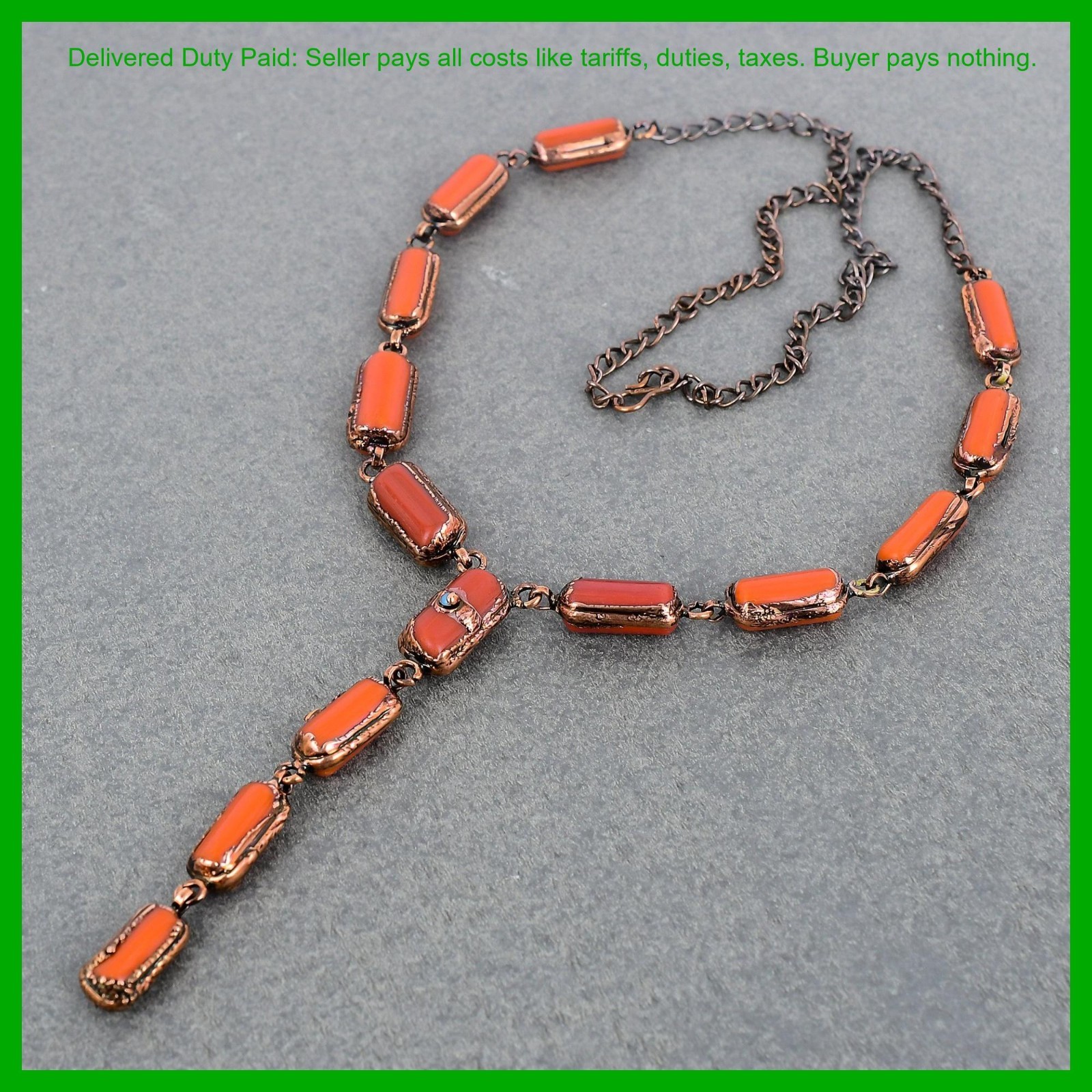 Natural Red Coral Turquoise Copper Electroformed Chain Birthday Necklace Jewelry
