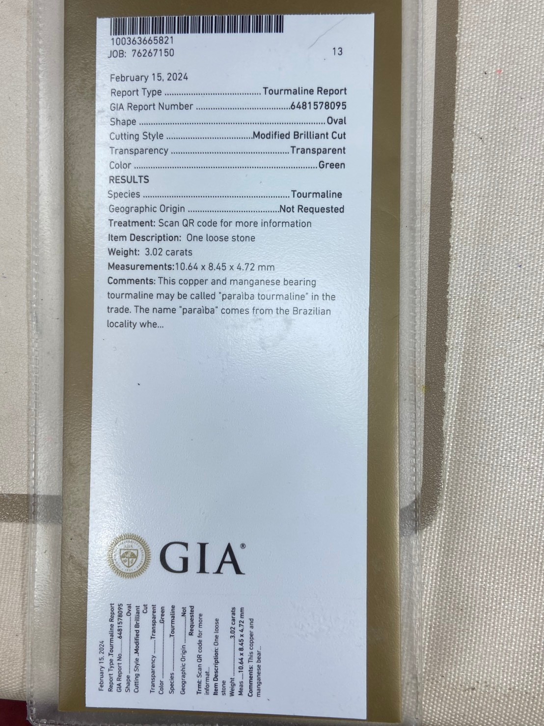 [jerseychou]Natural Paraiba Tourmaline 3.02ct , GIA