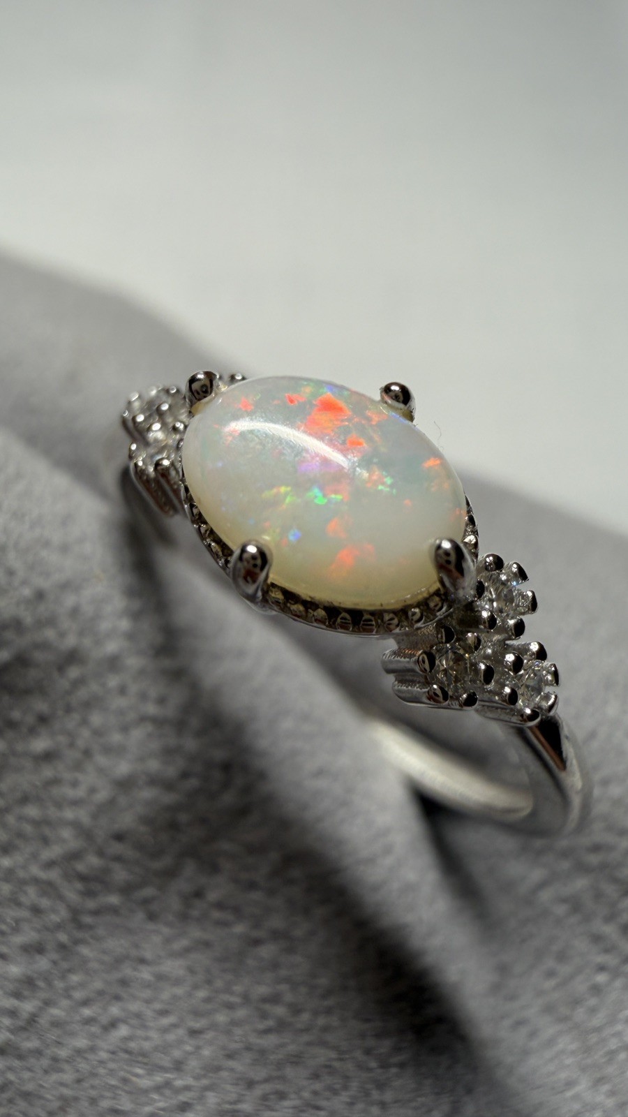 Solid Opal Ring Natural Rainbow Fire Silver Size Adjustable Everyday Lux #0165