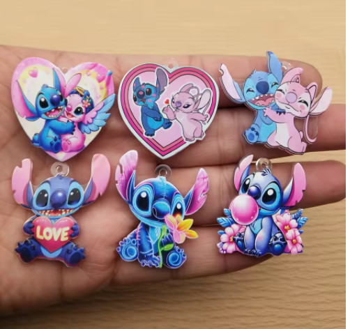 60Pcs cartoon Acrylic Stitch Charm bracelet necklace Pendants DIY Jewelry Making