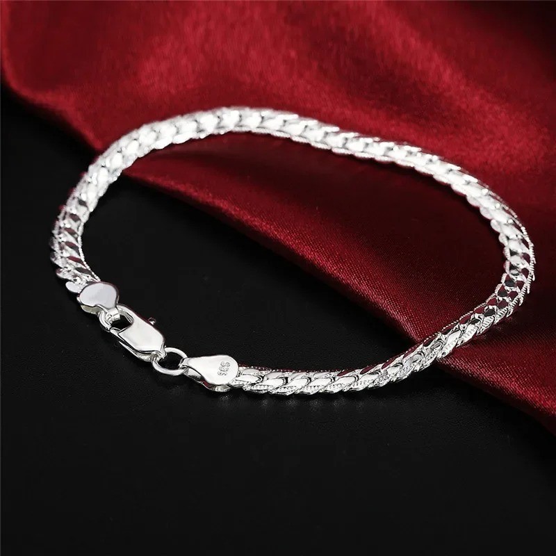 925 Sterling Silver Bracelet 6mm Flat Chain Lobster Clasp 18/20cm Unisex