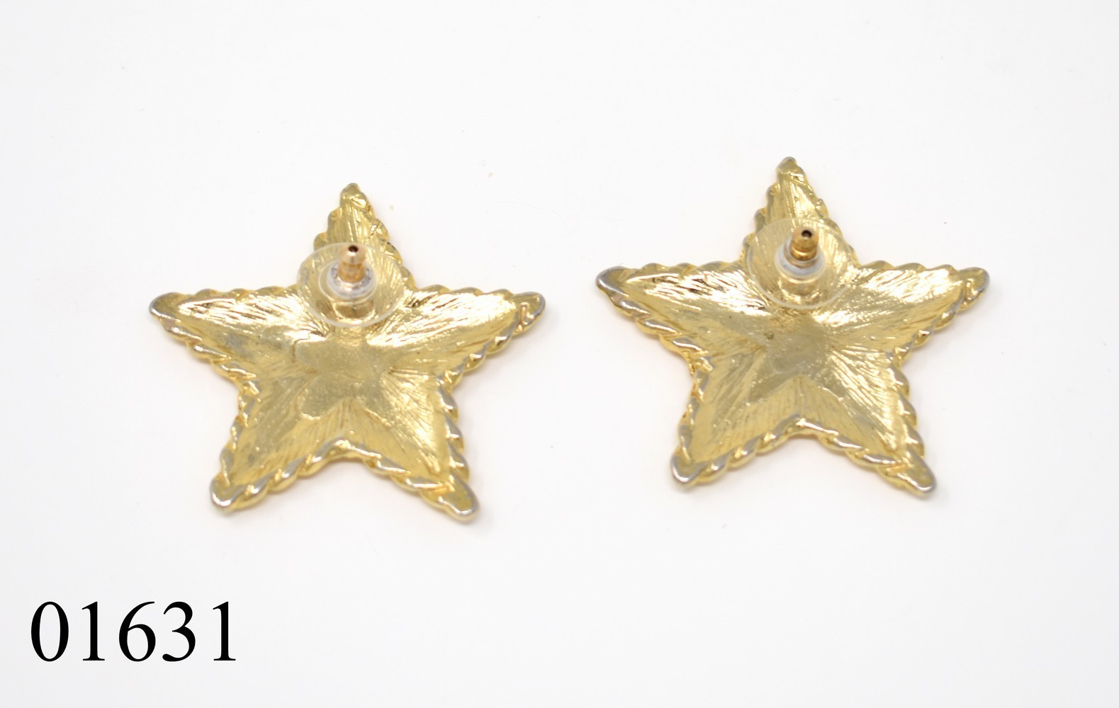 1 5/8″ Chunky Yellow Gold Plated Blue Enamel Rope Lined Star Stud Earrings