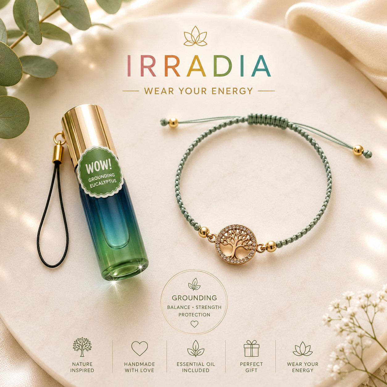Tree of Life Bracelet with Eucalyptus Essential Oil | Handmade Grounding Jewelry