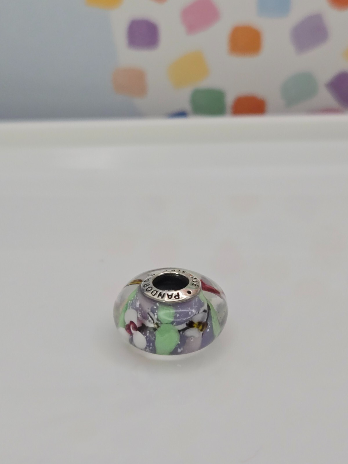 Authentic Pandora Bee silver flowers bee Murano Glass Silver murano Charm