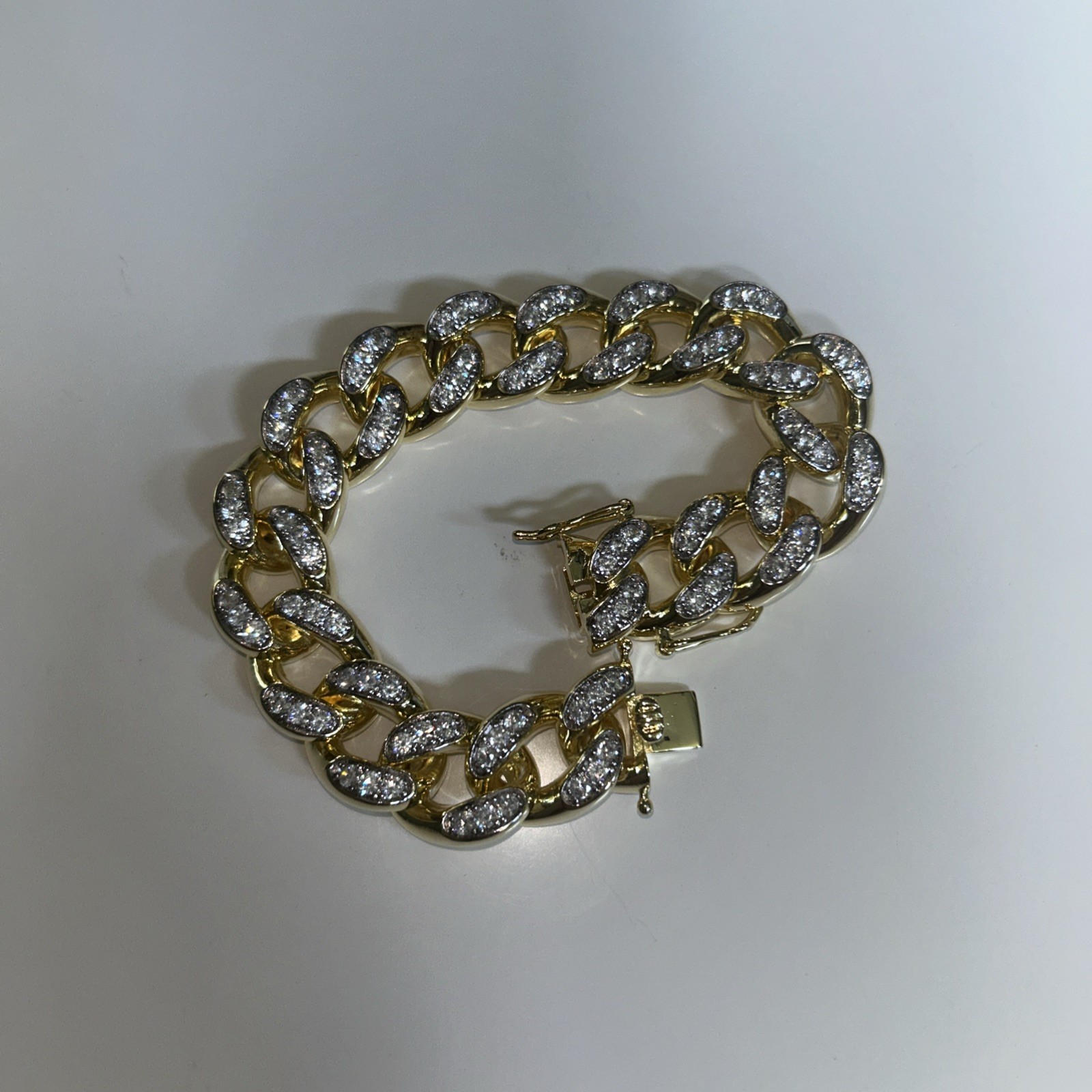 Gold Tone CZ Cuban Link Bracelet – Iced Out Hip Hop Style 9.5 Inches