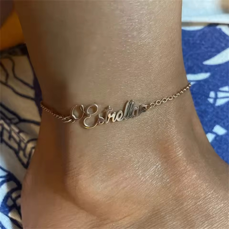 Custom Name Anklet Personalized Jewelry Stainless Steel Lobster Clasp Silver