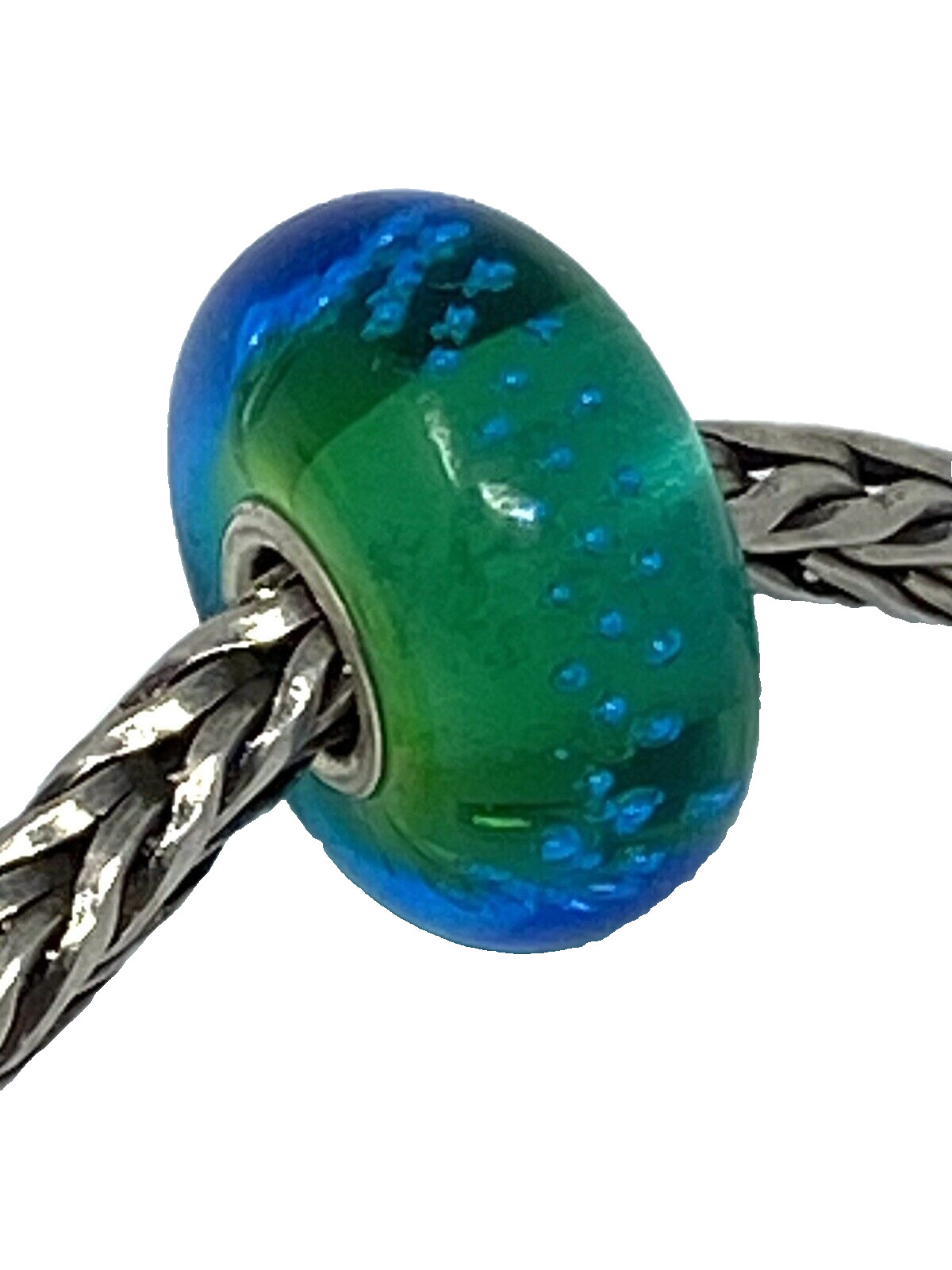 Authentic Trollbeads Silver Trace Green Turquoise Bead Charm, 61356 New