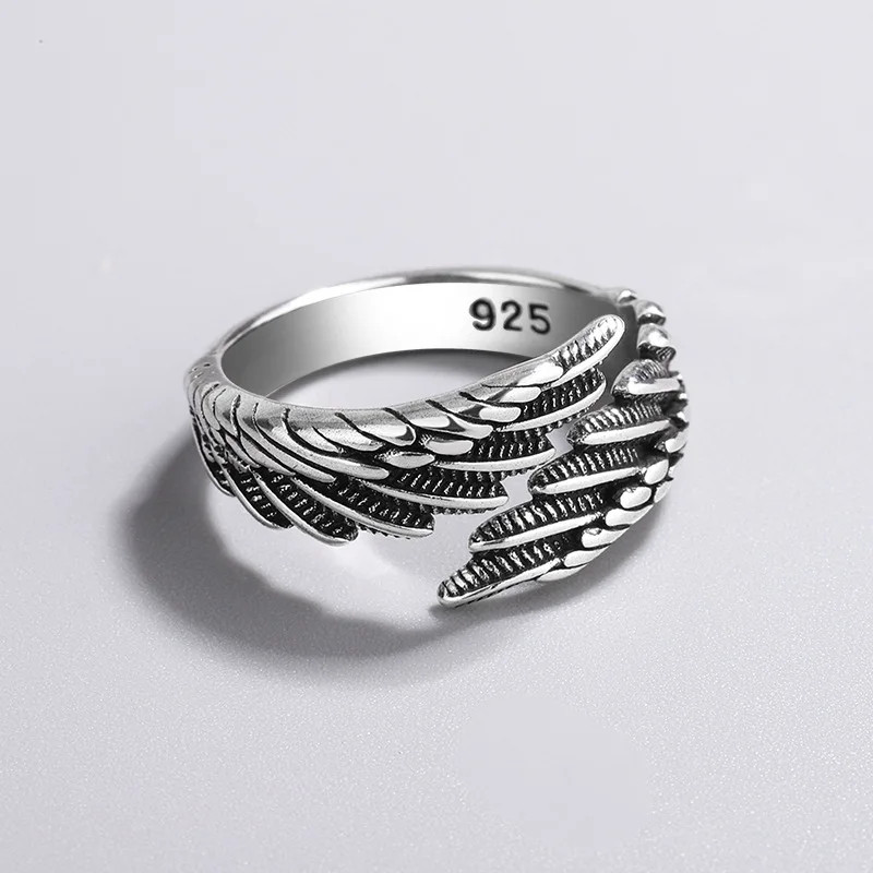 925 Sterling Silver Angel Wing Feather Adjustable Rings For Women Engagement