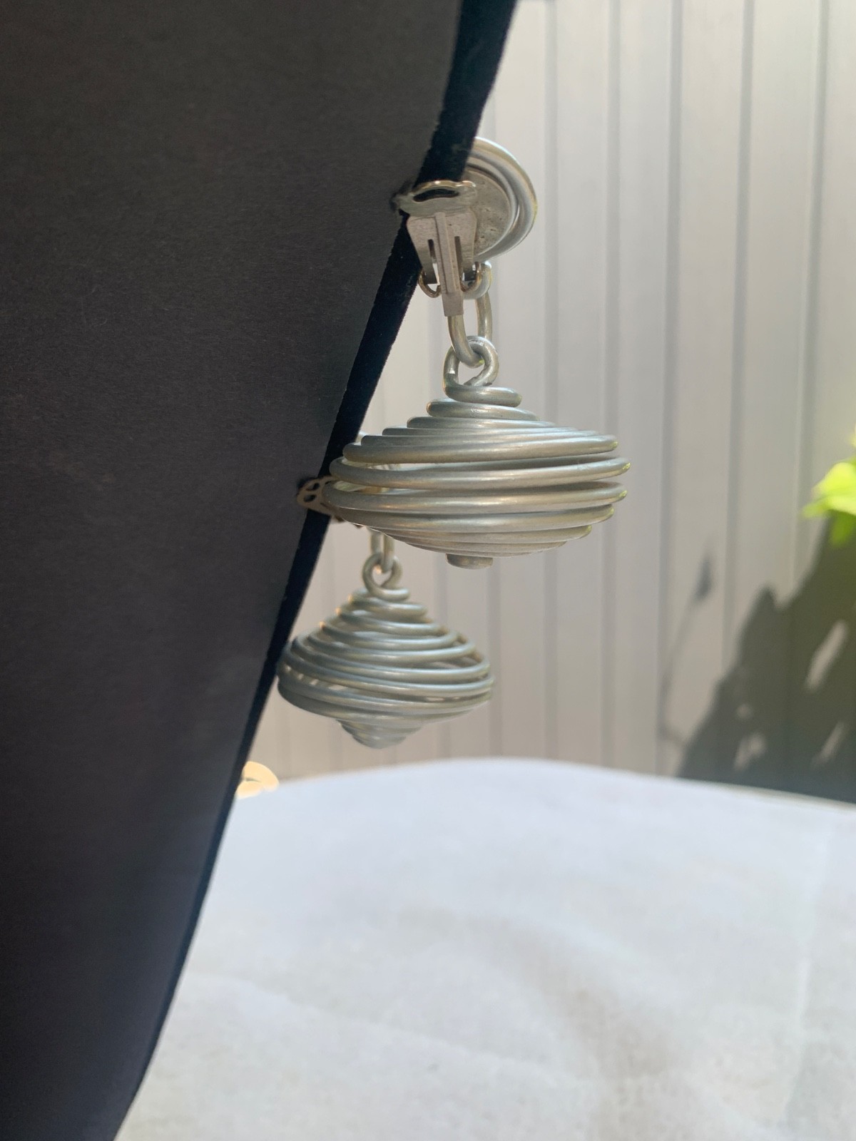 *Modernist David Spada Coil Spiral Anodized Aluminum Silver Spaceship EARRINGS*