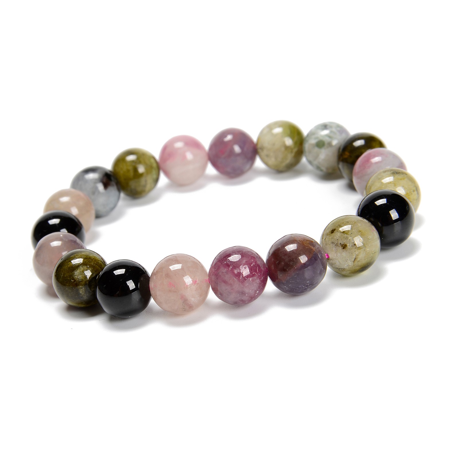 Light Multi Tourmaline Smooth Round Bead Bracelet 10mm 7.5”Length Sold by Piece
