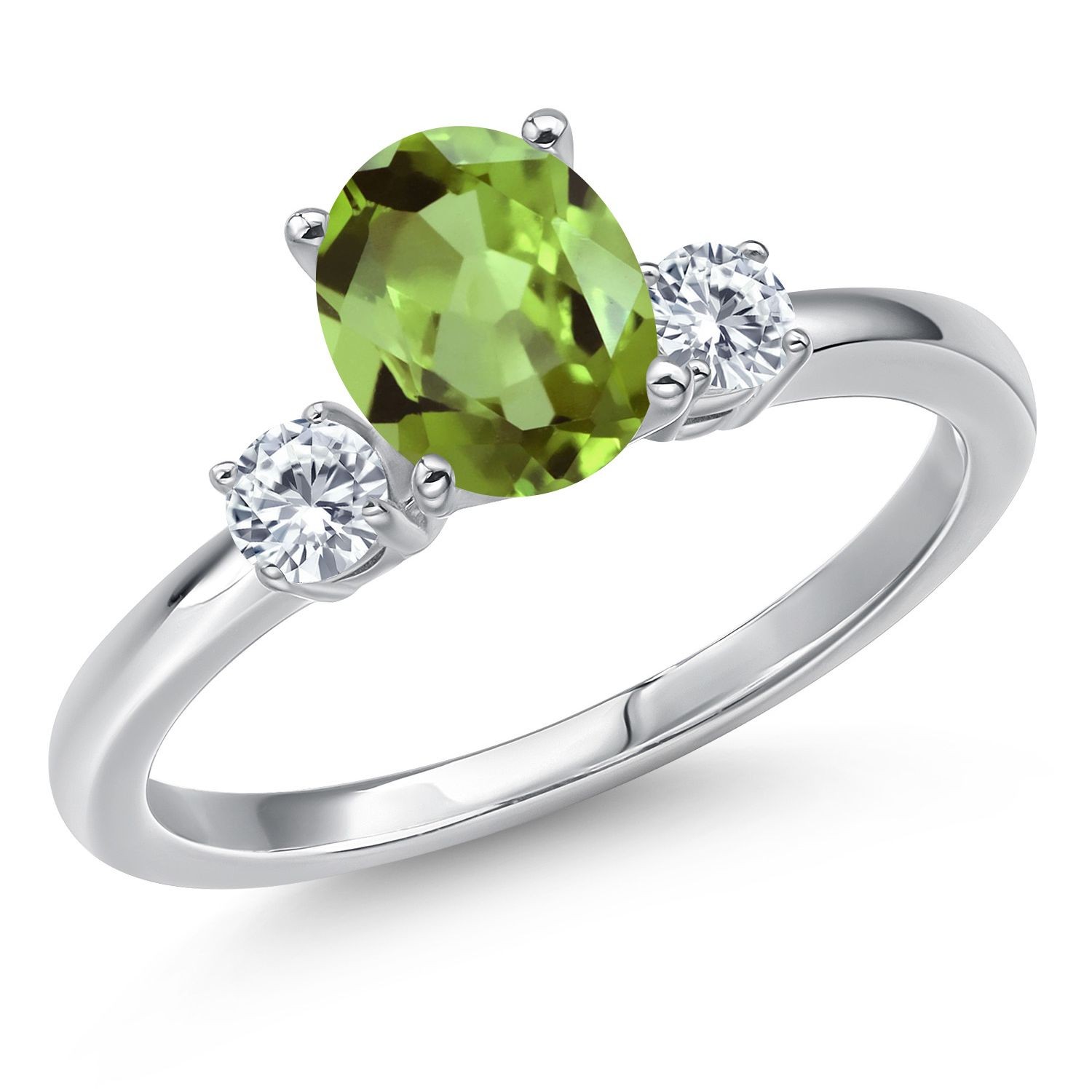 14K White Gold Ring Oval Peridot and Moissanite (1.62 Cttw)