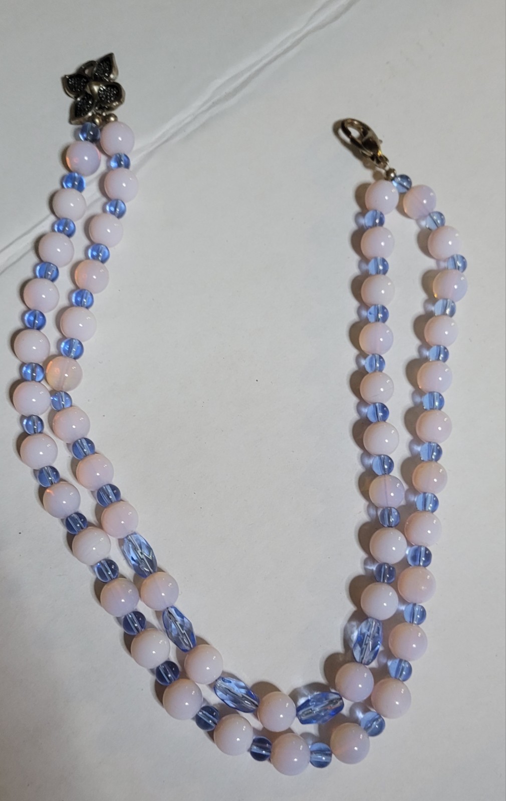 Opalite Double Strand Beaded Necklace Aprox Lengths 16 17 Inches Silver Tone