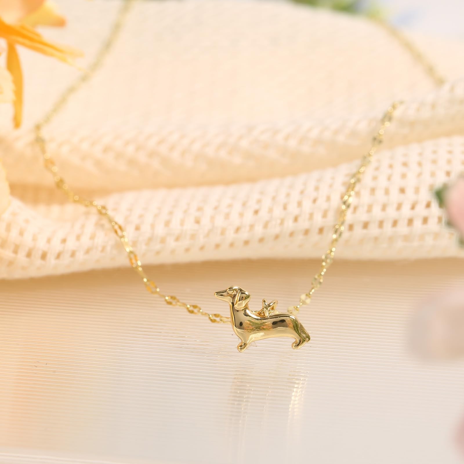 Mikovivi Gold Dog Pendant Necklace with Card, Dainty Medium, gold